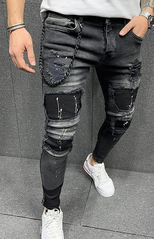 Men Fashion Ripped Distressed Elastic Denim Jeans