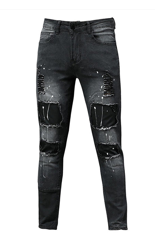 Men Fashion Ripped Distressed Elastic Denim Jeans