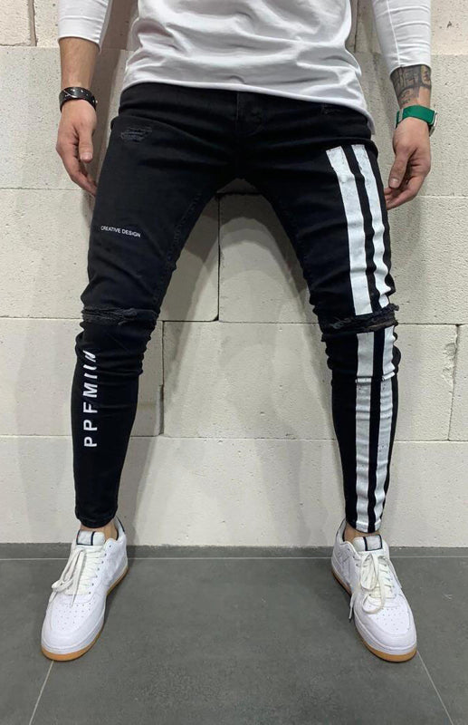 Men's Athletic Striped Elastic Fit Jeans