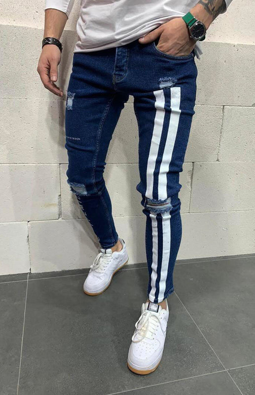 Men's Athletic Striped Elastic Fit Jeans