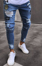 Men's Distressed Patchwork Knit Denim Jeans