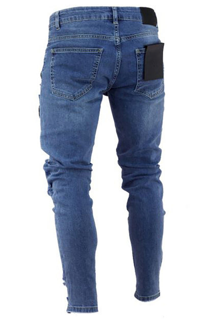 Men's Distressed Patchwork Knit Denim Jeans