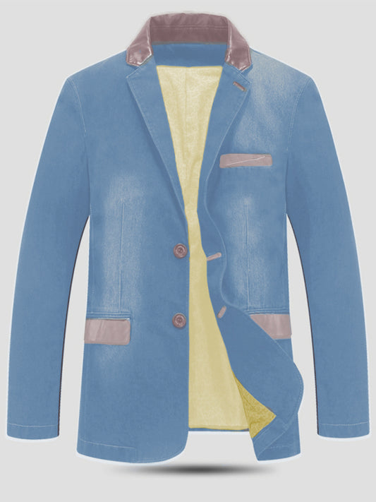 Men's Casual Denim Patchwork Suit Jacket