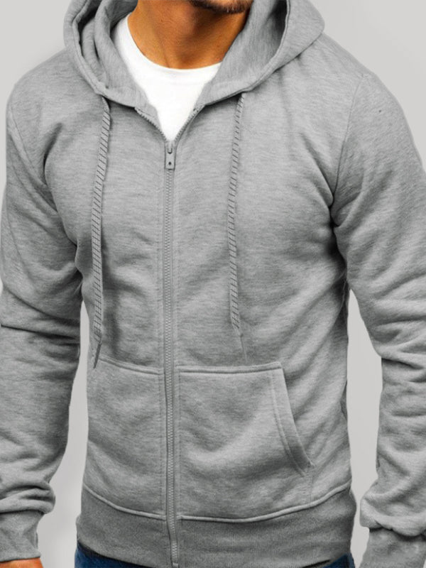 Men's Solid Color Basic Zipper Hoodie