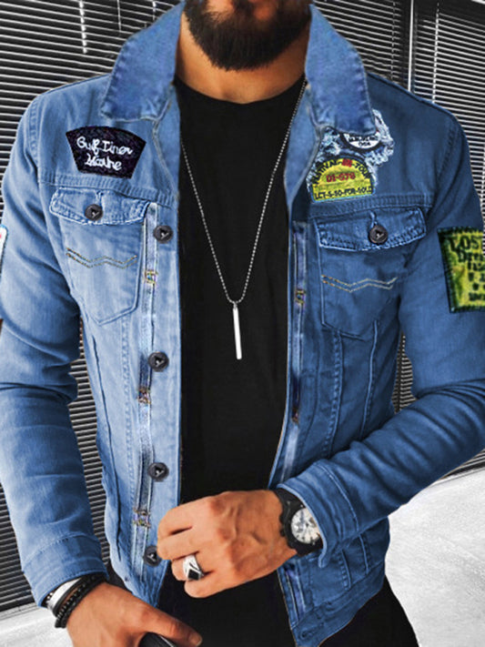 Plush Style Thickened Denim Men's Outer Jacket