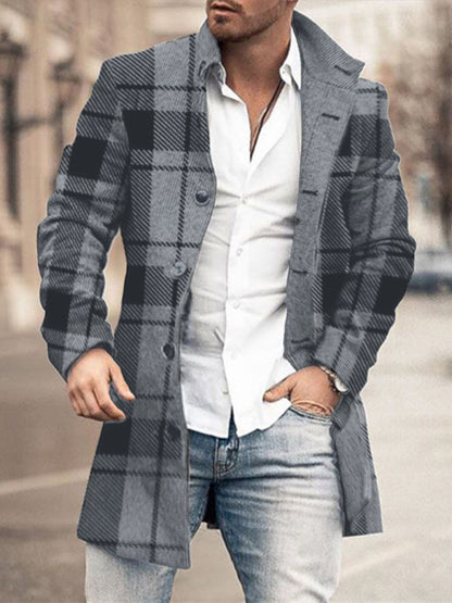 New men's woolen stand collar mid-length pocket casual coat