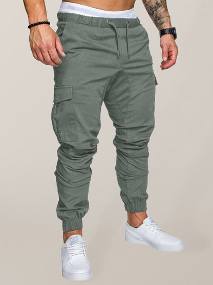 Men's Solid Color Casual Tether Elastic Sports Baggies Men's Trousers