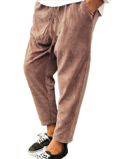 New Men's Corduroy Loose Casual Straight Cropped Pants