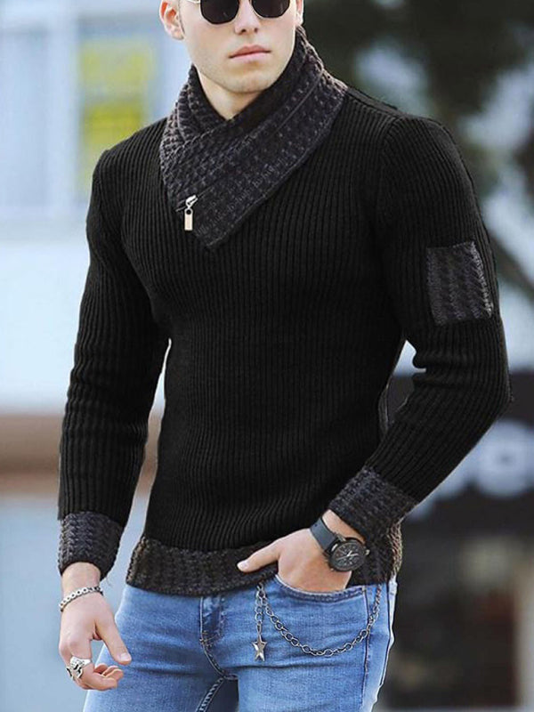 Men's Contrasting Color Stitching Scarf Business Casual Sweater