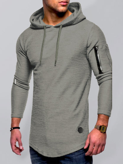 Men's solid color hooded casual long-sleeve T-shirt