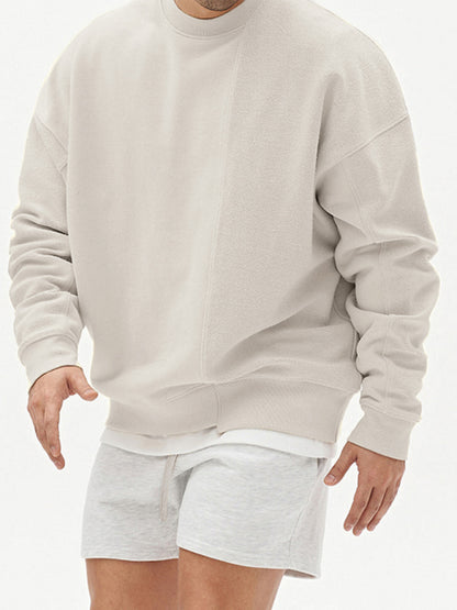 Men's Knitted Stitching Solid Color Casual Crew Neck Sweatshirt