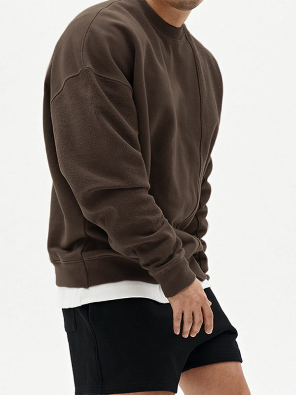 Men's Knitted Stitching Solid Color Casual Crew Neck Sweatshirt