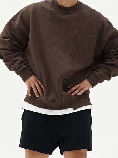 Men's Knitted Stitching Solid Color Casual Crew Neck Sweatshirt