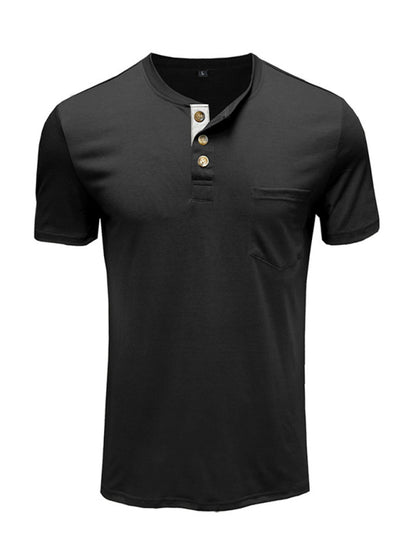 Men's Henley Neck Cotton Leisure T-shirt