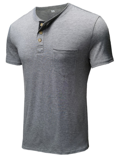 Men's Henley Neck Cotton Leisure T-shirt