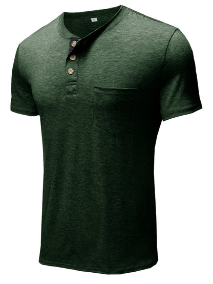 Men's Henley Neck Cotton Leisure T-shirt