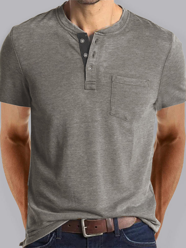 Men's Henley Neck Cotton Leisure T-shirt