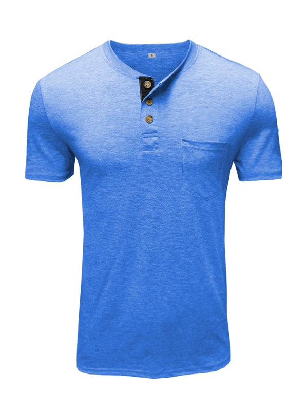 Men's Henley Neck Cotton Leisure T-shirt