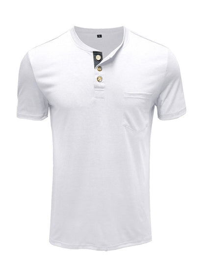 Men's Henley Neck Cotton Leisure T-shirt