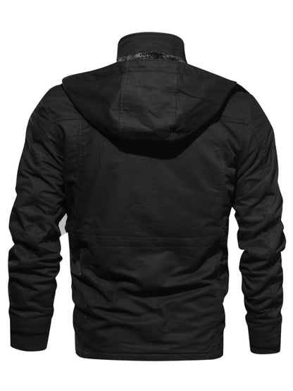 Men's Mid-Length Loose Stand Collar Hooded Cotton Top Youth Men's Jacket