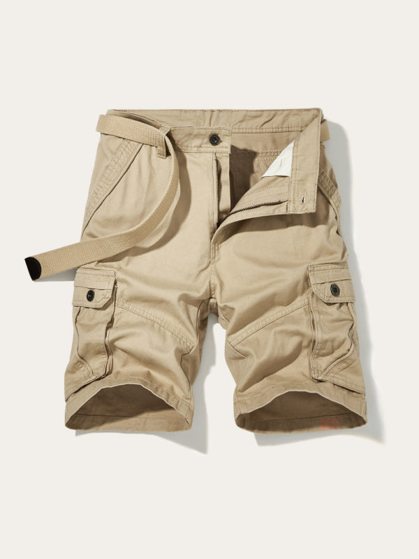 Men's Solid Color Casual Multi-Pocket Cargo Shorts（Without Belt）