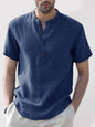 Men's Woven Casual Stand Collar Linen Short Sleeve Shirt