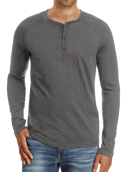 Men Casual Button Henley Long Sleeve