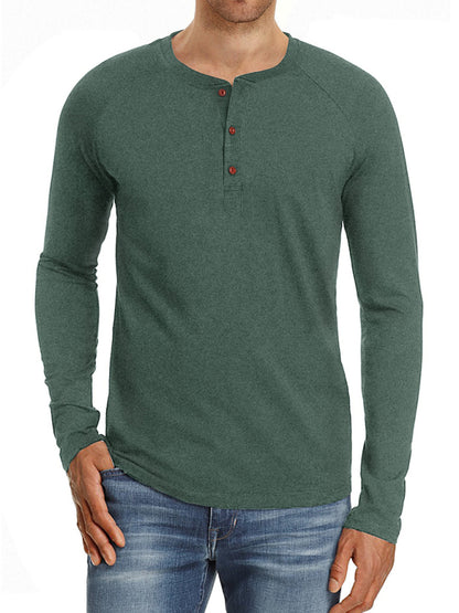 Men Casual Button Henley Long Sleeve