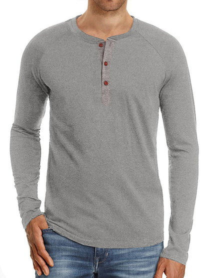 Men Casual Button Henley Long Sleeve