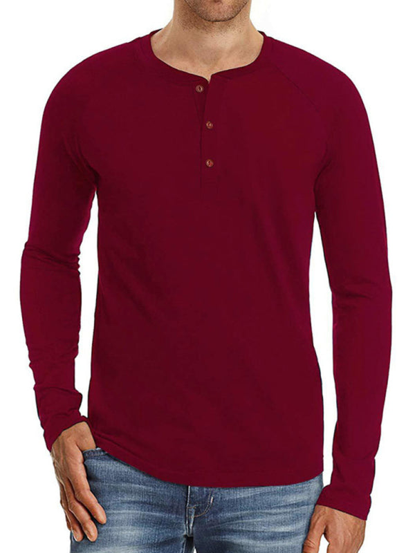 Men Casual Button Henley Long Sleeve