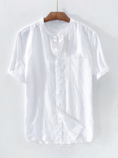 Casual Woven Mandarin Collar Men's Shirt