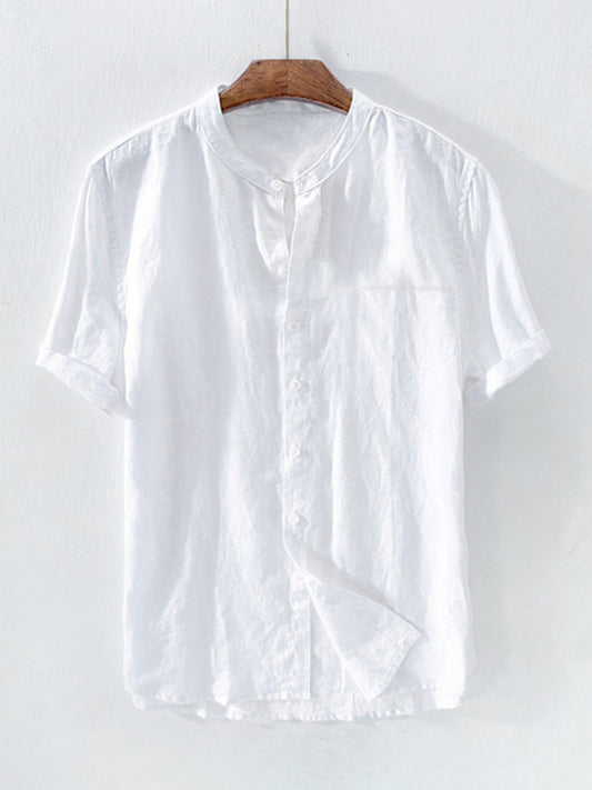 Casual Woven Mandarin Collar Men's Shirt