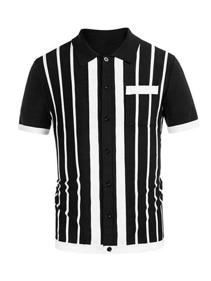 Men's Striped Button-Up Polo Shirt