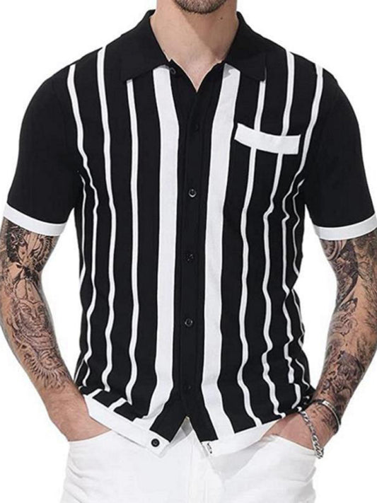 Men's Striped Button-Up Polo Shirt