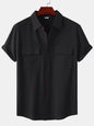 Men's Square Neck Casual Cotton Linen Shirt Linen Solid Color Half Sleeve Top