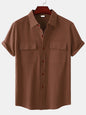 Men's Square Neck Casual Cotton Linen Shirt Linen Solid Color Half Sleeve Top