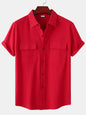 Men's Square Neck Casual Cotton Linen Shirt Linen Solid Color Half Sleeve Top