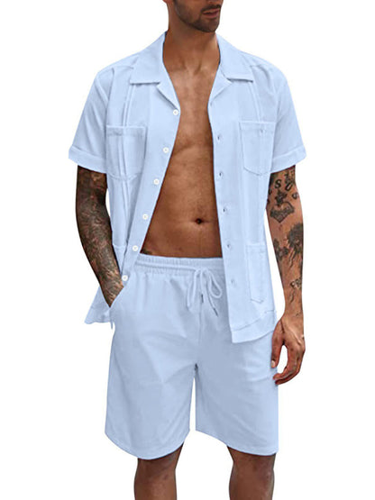 Simple Sports Short Sleeve Shorts Linen Loose Casual Men's Shirt Set