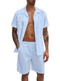 Simple Sports Short Sleeve Shorts Linen Loose Casual Men's Shirt Set