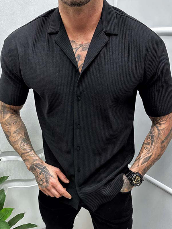 Men's Spring-Summer Woven Polyester Shirt Without Back Pocket