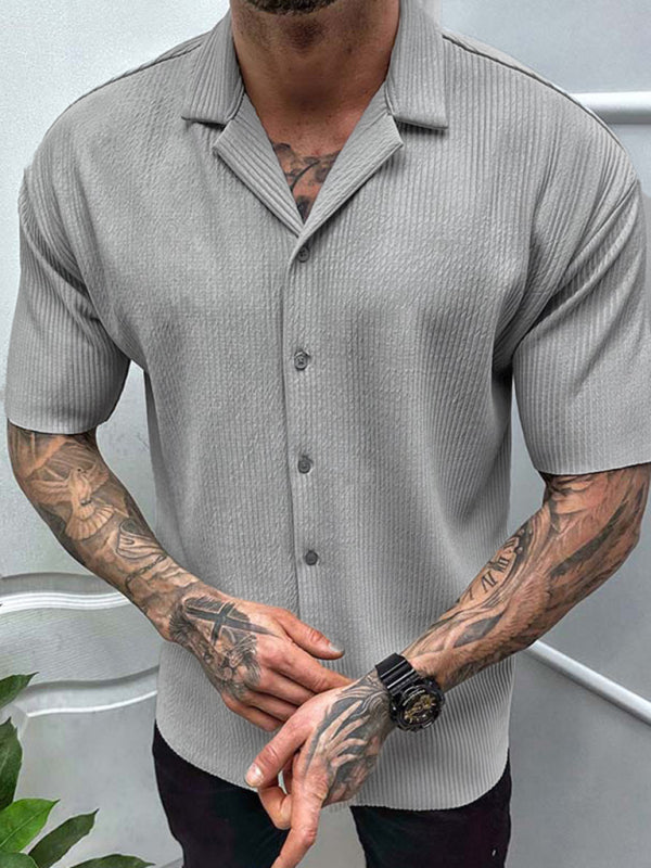 Men's Spring-Summer Woven Polyester Shirt Without Back Pocket