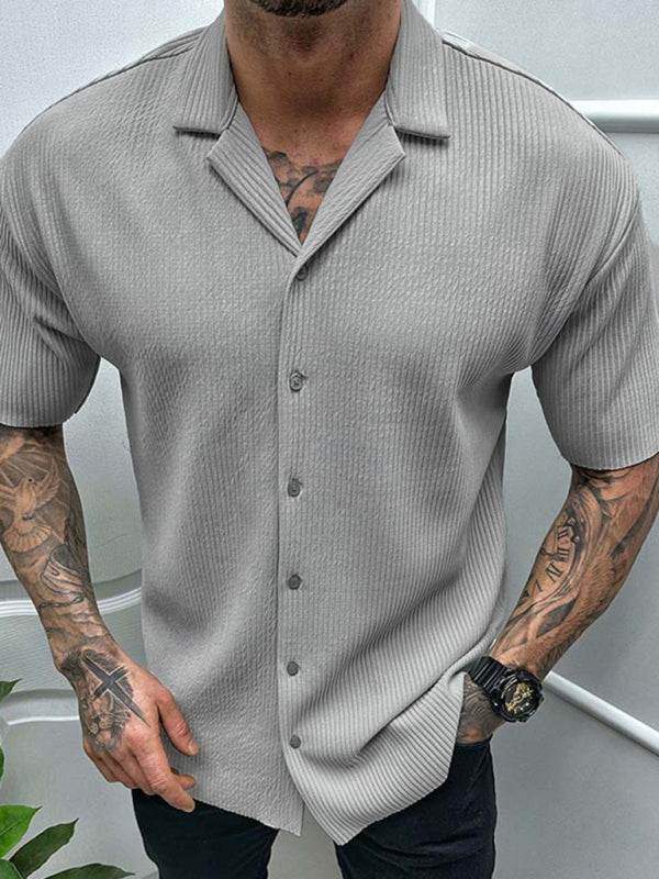 Men's Spring-Summer Woven Polyester Shirt Without Back Pocket