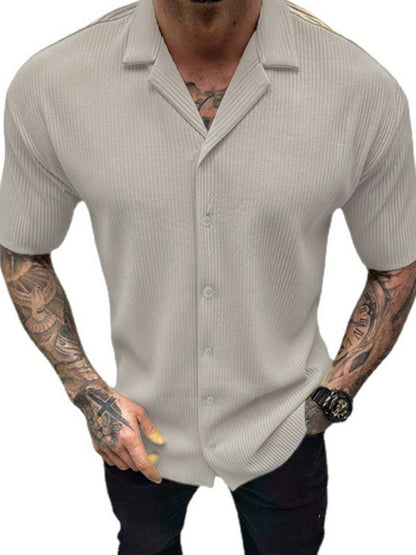 Men's Spring-Summer Woven Polyester Shirt Without Back Pocket