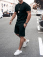 New Men's Casual Solid Color Short Sleeve Shorts Two-Piece Set