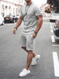 New Men's Casual Solid Color Short Sleeve Shorts Two-Piece Set