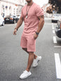 New Men's Casual Solid Color Short Sleeve Shorts Two-Piece Set