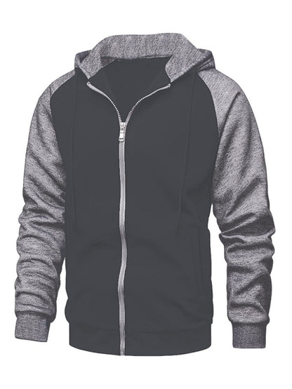 Jacket Contrasting color zipper cardigan plus fleece hoodie men's clothing