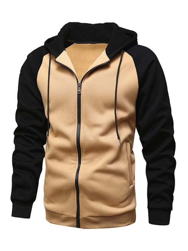 Jacket Contrasting color zipper cardigan plus fleece hoodie men's clothing