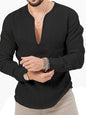 New Men's Henry Long Sleeve T-Shirt Slim Fit Solid Color Large Size Deep V Neck Shirt