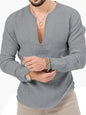 New Men's Henry Long Sleeve T-Shirt Slim Fit Solid Color Large Size Deep V Neck Shirt